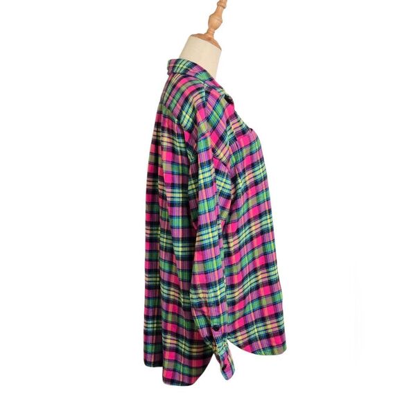 Ralph Lauren Bright Plaid Pink And Green Multicolor Flannel Shirt - Picture 3 of 7